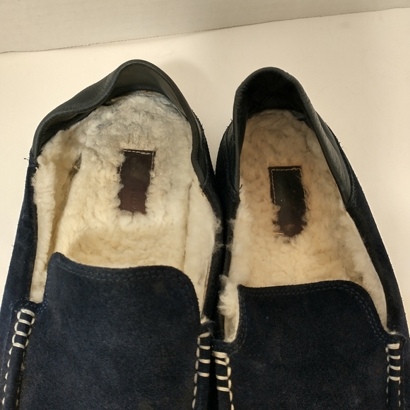 G.Brown Men\'s Leather And Suede Slippers, Blue, Men\'s Size 9, Shearling‎ Lined